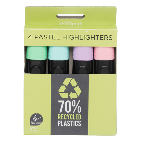 WHSmith Recycled Chisel Tip Pastel Highlighters (Pack of 4)