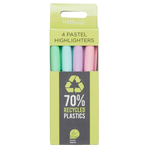 WHSmith ECO Recycled Chisel Tip Slim Pastel Highlighters (Pack of 4)