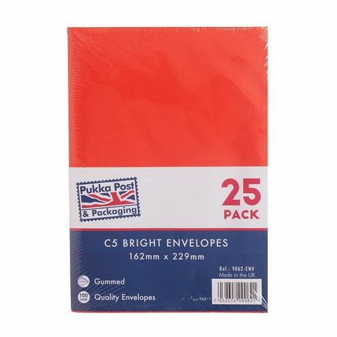 Pukka Post Bright Assorted Coloured C5 Envelopes (Pack of 25)