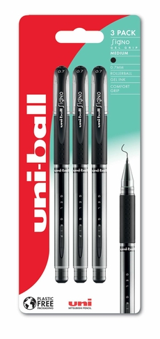 uni-ball SIGNO Grip Gel pen, Black ink (Pack of 3)