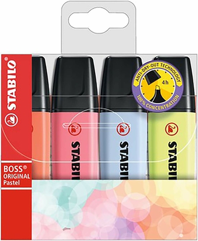 STABILO BOSS ORIGINAL Pastel Highlighter Pens (Pack of 4)