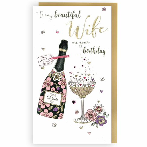 Second Nature Birthday Card Wife - Floral Champagne 