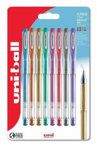 uni-ball Signo Gel Pens Metallic Gold, Silver, Bronze, Blue, Green, Pink, Red and Violet (Pack of 8)
