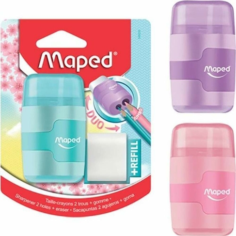 Maped Duo Connect Assorted Pastel Sharpener and Eraser