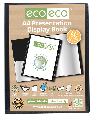 eco-eco 50% Recycled Black A4 60 Pocket Presentation Display Book
