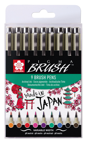 Sakura Pigma Brush Pen Wallet (Pack of 9)