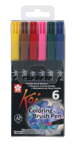 Sakura Koi Colouring Brush Set, Bright Colours (Pack of 6)