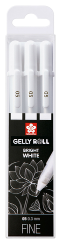 Sakura Basic Gel Pens, Bright White, Fine Nib (Pack of 3)