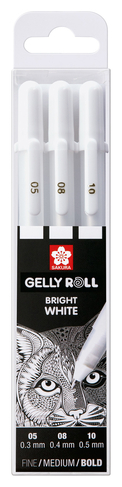 Sakura Basic Gel Pens, Bright White, Fine/Medium/Bold Nib (Pack of 3)