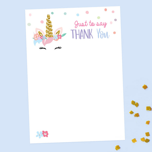 Dotty About Paper Ready to Write Kids Thank You Cards Unicorn Cake (Pack of 10)