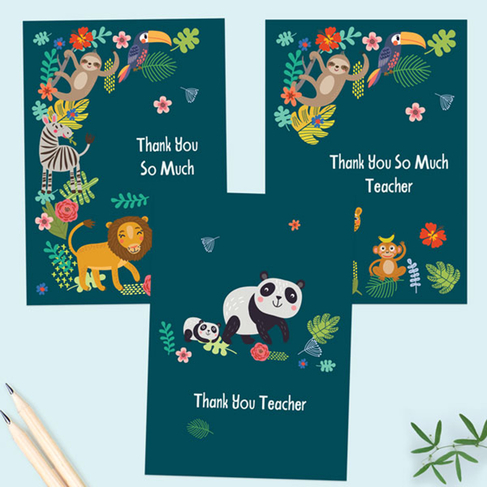 Dotty About Paper Cute Safari Animals Teacher Thank You Cards Mixed (Pack of 6)