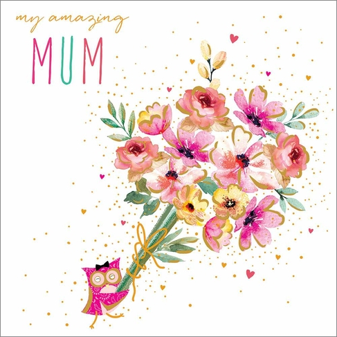 Portfolio Little Owl delivering flowers Mother's Day Greeting Card