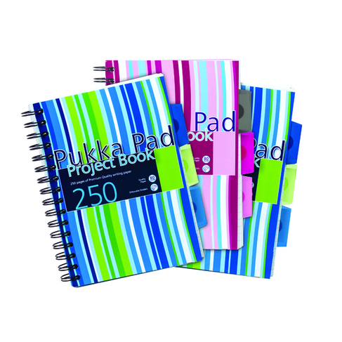 Pukka Pad Stripes Polypropylene Project Book 250 Pages A5 Blue/Pink (3 Pack) PROBA5