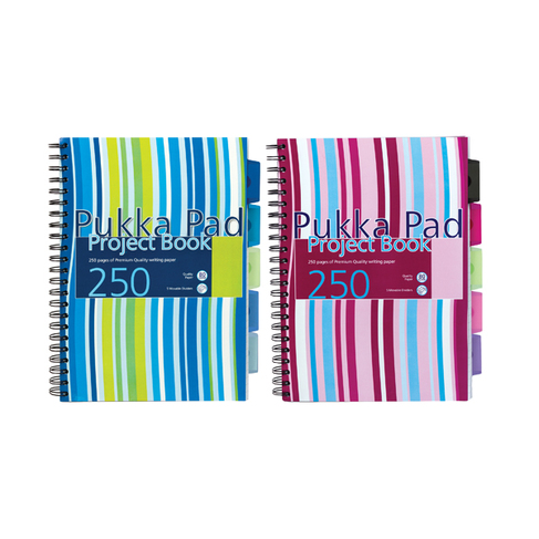 Pukka Pad Stripes Polypropylene Project Book 250 Pages A4 Blue/Pink (3 Pack) PROBA4