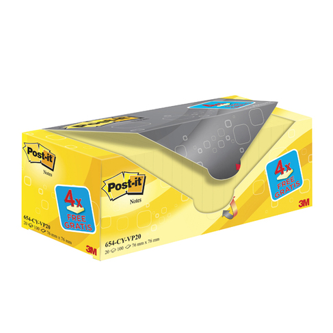Post-it Notes 76 x 76mm Canary Yellow (20 Pack) 654CY-VP20