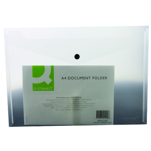 Q-Connect Polypropylene Document Folder A4 Clear (12 Pack) KF01244Q