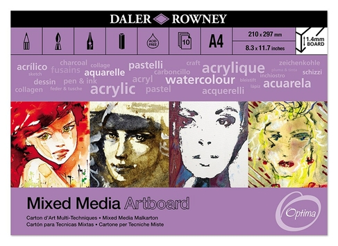Daler-Rowney Optima A4 Mix Media Artboard Pad 10 White Sheets