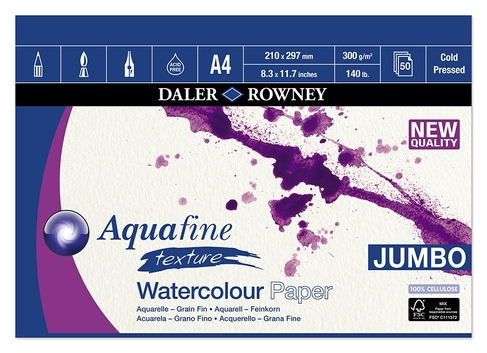 Daler-Rowney Aquafine A4 Watercolour Texture Pad 300gsm 50 White Sheets