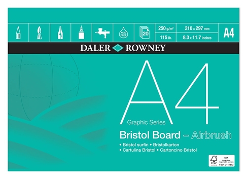 Daler-Rowney Graphic Series A4 Bristol Board 250gsm 20 White Sheets