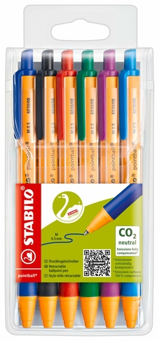 STABILO GREENpointball Ballpoint Pens, Medium Nib, Assorted Colours (Pack of 6)