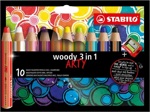 STABILO woody 3 in 1 ARTY Colouring Pencils (Pack of 10 with Sharpener)