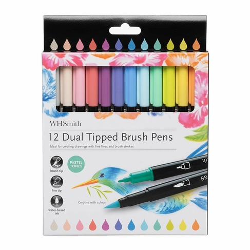 WHSmith Dual Tipped Brush Pens (Pack of 12)