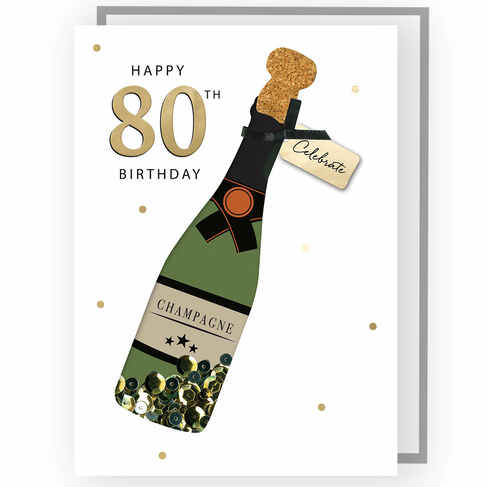 Second Nature Birthday Card 80th - Champagne Bottle 