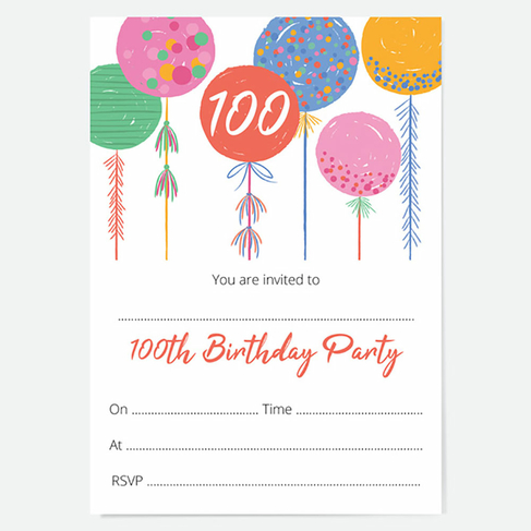Dotty About Paper 100th Birthday Invitations Bright Balloons (Pack of 10)