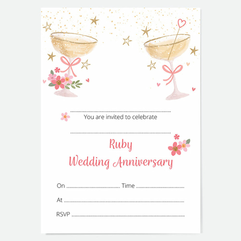 Dotty About Paper 40th Wedding Anniversary Invitations Champagne Bubbles (Pack of 10)