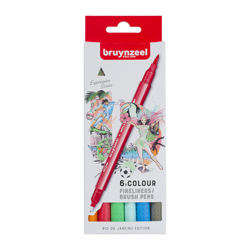 Bruynzeel Creatives Twin-Tip Fineliner Brush Pens Rio de Janeiro (Pack of 6)