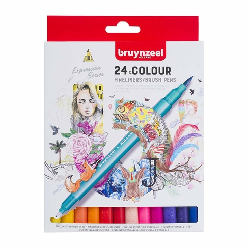 Bruynzeel Creatives Twin-Tip Fineliner Brush Pens (Pack of 24)