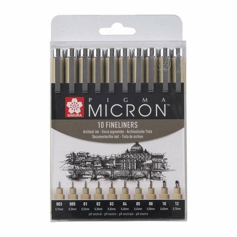 Sakura Pigma Micron Fineliners Black 003, 005, 01, 02, 03, 04, 05, 08, 10, 12mm (Pack of 10)