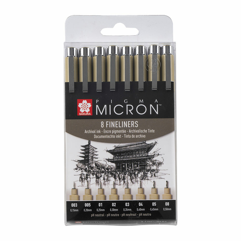 Sakura Pigma Micron Fineliners Black 003, 005, 01, 02, 03, 04, 05, 08mm (Pack of 8)