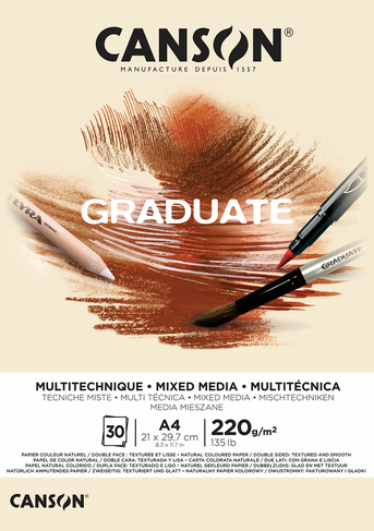 Canson Graduate A4 Yellow Ochre Mixed Media Pad 220gsm 30 Sheets