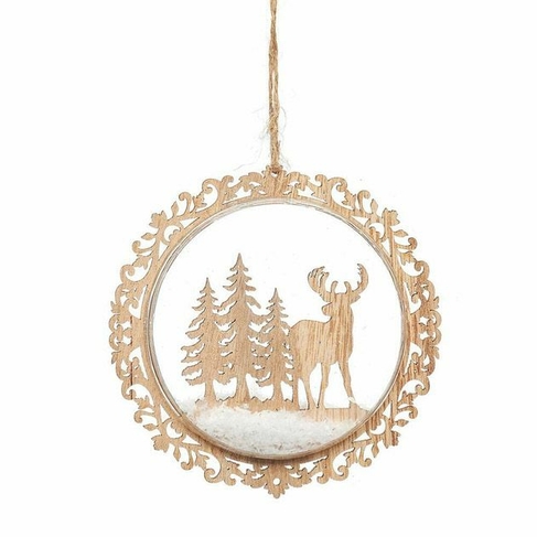 Sass & Belle Natural Wood Stag in Forest Flat Bauble