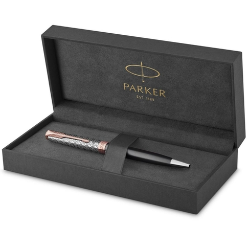 Parker Sonnet Ballpoint Pen, Premium Metal and Grey Satin Finish with Rose Gold Trim, Medium, with Black Ink Refill, Gift Box
