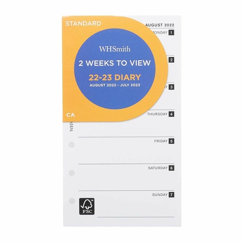 WHSmith 2022/23 Standard 2 Weeks To View Mid Year Diary Refill