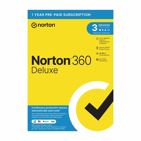 Norton 360 Deluxe 1 User, 3 Devices - 1 Year Subscription with Automatic Renewal
