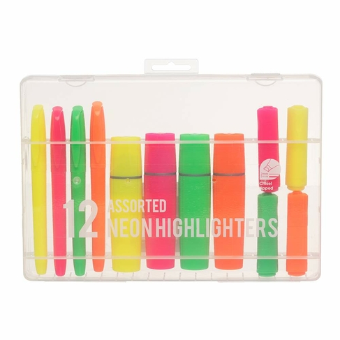 WHSmith Assorted Neon Highlighters Case (Pack of 12)