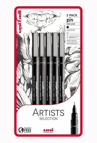 uni-ball uni-PIN Artist Selection Fineliner Drawing Pens Black (Pack of 5)