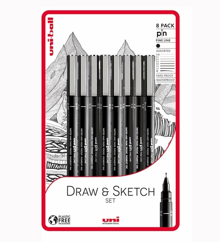 uni-ball uni-PIN Draw and Sketch Fineliner Drawing Pens Black (Pack of 8)