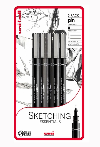 uni-ball uni-PIN Sketching Essentials Fineliner Drawing Pens Black (Pack of 5)