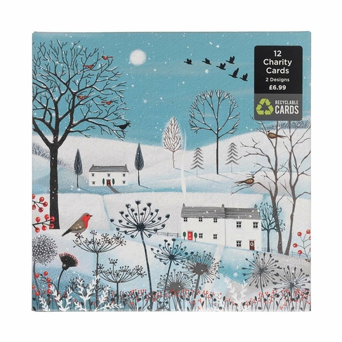 WHSmith Blue Frosty Village Recyclable Christmas Card Pack of 12
