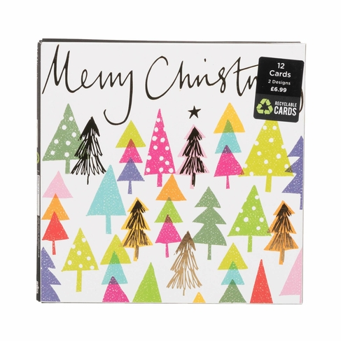 WHSmith Bright Trees Recyclable Christmas Card Pack of 12