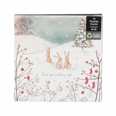 WHSmith Rabbits on a Starry Night Recyclable Christmas Card Pack of 12