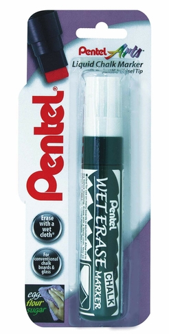 Pentel Arts Jumbo Wet Erase Liquid Chalk Marker Pen, Chisel Nib, White Ink