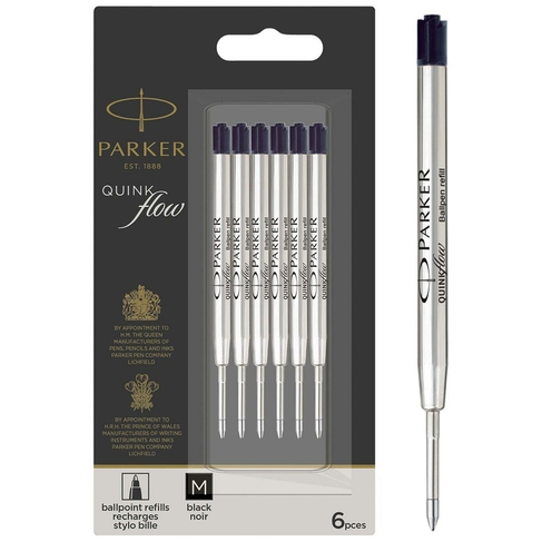 Parker Ballpoint Pen Refills, Medium, Black QUINKflow Ink (Pack of 6)
