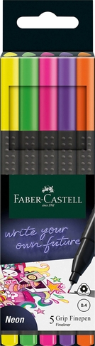 Faber-Castell Grip Fineliners, 0.4mm Nib Neon (Pack of 5)