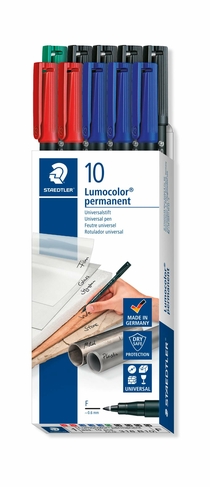 STAEDTLER Lumocolor Assorted Colour Fine Permanent Markers (Pack of 10)