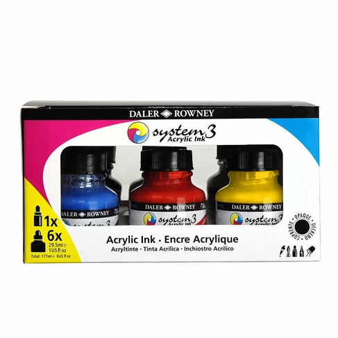 Daler-Rowney System 3 Acrylic Ink Introduction Set of 29.5ml Bottles (Pack of 6)